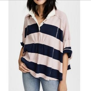 Free People Cotton Yuki Stripe Rugby Shirt